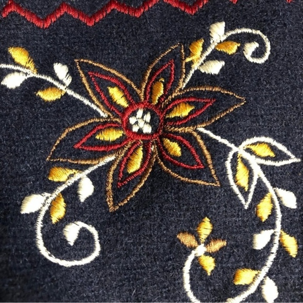 Vintage Cotton Ginny Wool Vest Embroidered Size S Navy Blue Floral - Picture 6 of 12